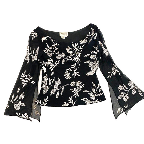 J Laxmi NY Designer- Formal Black & White Beaded top Vintage women's Medium - Picture 1 of 5